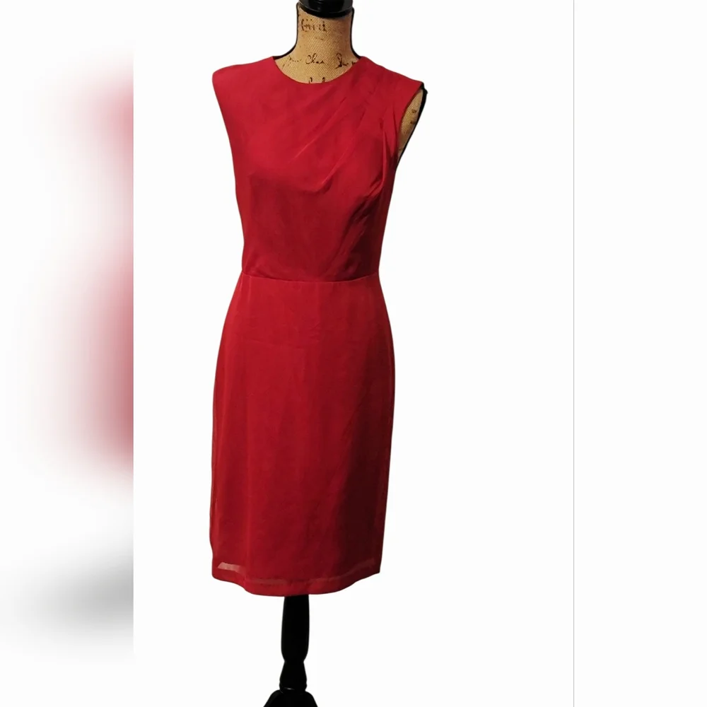 The Limited Chiffon A-line Ruched Sleeveless Slit Midi Dress